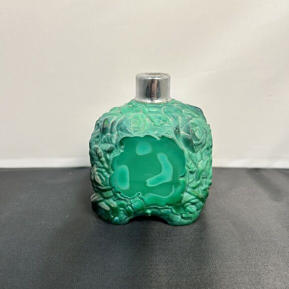 Vintage Bohemian Art Deco Jade Malachite Glass Perfume Bottle Schlevogt No Stopr - Picture 4 of 8